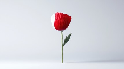 Red and white poppy.  Minimalist floral still life