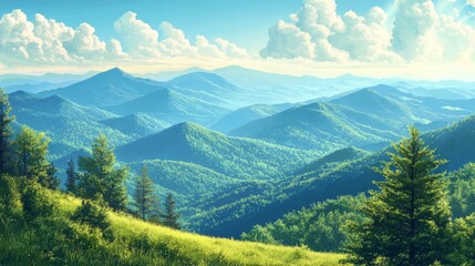 Fototapeta premium Blue Ridge Parkway Poster Illustration Travel Print Decor Gift Paper Canvas Wall Retro Art