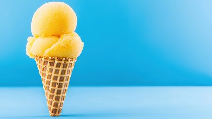 Delicious Mango Sorbet Ice Cream Cone - Minimalist food photography