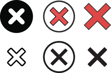 Delete & Remove Icons Set – Flat Cross Button Vector Illustration Collection

