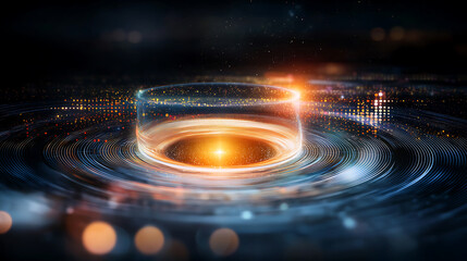 Dynamic visualization of cosmic energy patterns digital realm abstract art futuristic environment top-down view scientific concept