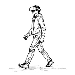 Fototapeta premium Walking avatar in VR world grid, exploring virtual reality