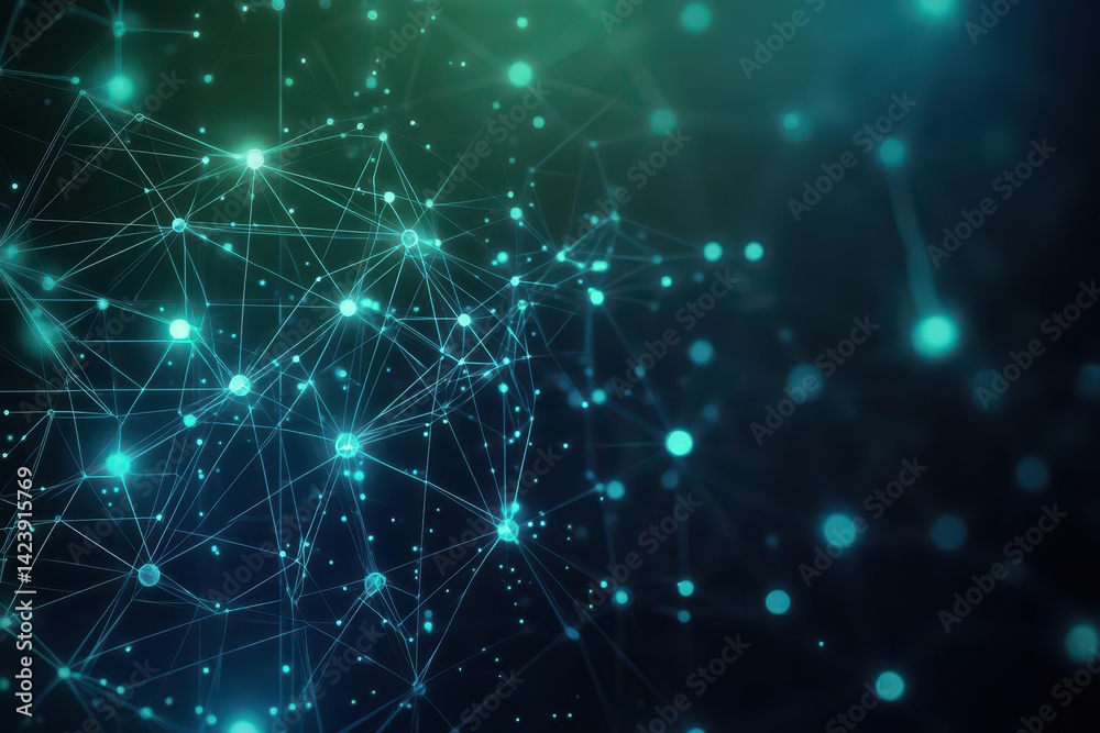Poster intricate network of connected lines illuminated against a dark background creating a modern and abs