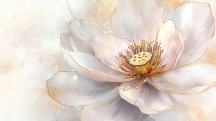 Obraz premium Beautiful pastel big flower, pink and blue with gold accents, watercolor, 