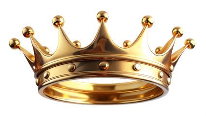 A regal and elegant golden crown hangs in mid-air isolated on white  background PNG