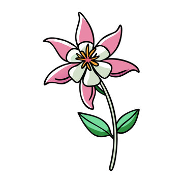 pink columbine flower stem cartoon style clip art preview