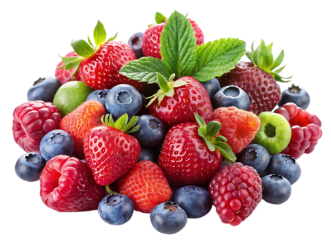Berry Bounty: A vibrant medley of fresh, ripe berries, artfully arranged to create a visually appealing and mouthwatering display, bursting with natural sweetness and the essence of summer.