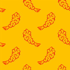 Fried Shrimp Seamless pattern Background. Seamless Tempura Shrimp Doodle Pattern background. Seafood Pattern Design. Crunchy Tempura Doodle Pattern.