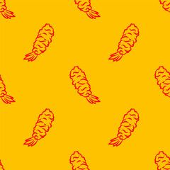 Fried Shrimp Seamless pattern Background. Seamless Tempura Shrimp Doodle Pattern background. Seafood Pattern Design. Crunchy Tempura Doodle Pattern.
