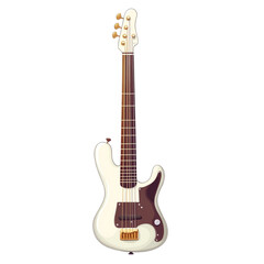 Obraz premium Off white bass guitar with brown neck and gold tuners musical instrument