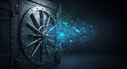 Fototapeta premium DeFi Decentralized Finance Morphing Bank Vault Concept
