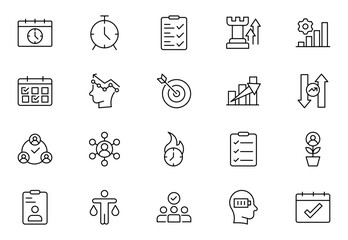 Productivity and Efficiency outline Icon set . Vector Icons for Task Management, Time Optimisation. Outline icon set