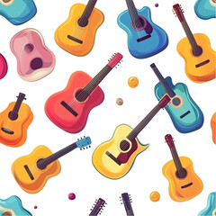 Colorful acoustic guitars music instruments pattern background design