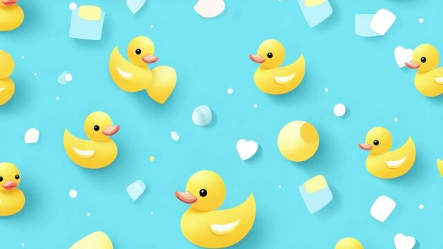 Vibrant Yellow Rubber Duck Pattern on Light Blue Background for Fun and Playful Designs