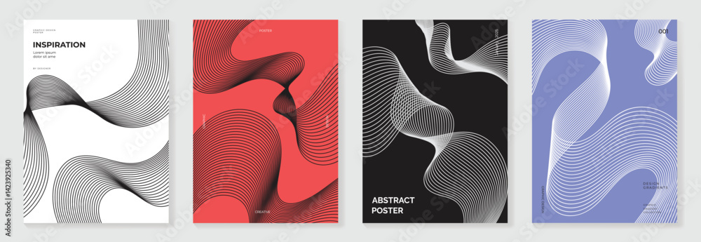 Wall mural abstract line wave gradient poster background vector set. cover template with vibrant perspective li