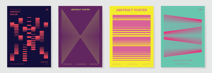 Abstract line wave gradient poster background vector set. Cover template with vibrant perspective line wave in motion. Ideal design for social media, cover, banner, flyer, music, ads.