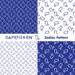 Capricorn zodiac sign seamless pattern. Zodiac icons background. Abstract flat style. Vector illustration.