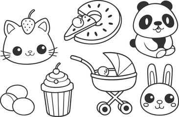 Cute Design Elements for Creative Projects. Adorable Clipart Collection for Designers. Fun and Cute Illustrations for Artwork. Kawaii Style Graphics for Crafting