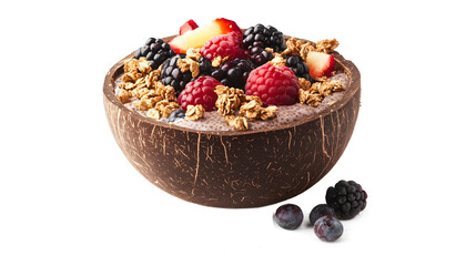 A bowl of fruit with berries, raspberries, and blueberries