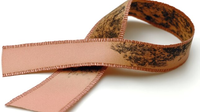 A pink ribbon displays dark markings and is looped over itself - Powered by Adobe