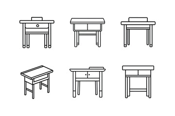 student desk line art vector illustration