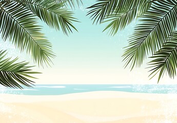 Fototapeta premium Minimalist beach background with palm leaves