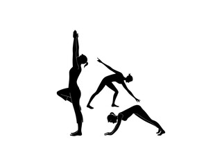 Silhouette whit people Practicing a Yoga Stretch, International Yoga Day silhouette of a person in a yoga pose, A simple, black silhouette of a person performing a yoga pose, likely Parivrtta Parsvako