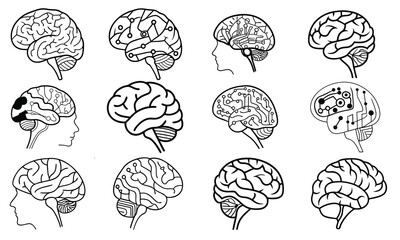 Brain icon vector set. Think illustration sign collection. Creative thinking symbol. Thoughts logo, Brain circuits vector design 