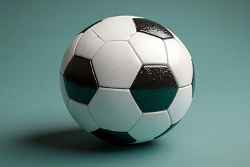 Fototapeta premium Classic black and white soccer ball on a light blue background sports equipment