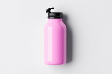 Pink water bottle with a black lid isolated on a white background.