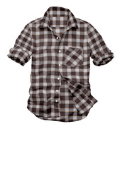 This isolated blue plaid shirt is a casual cotton garment with a checkered pattern and long sleeves, suitable for everyday wear