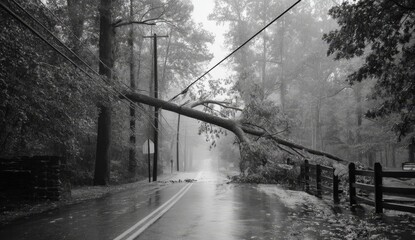 Storm Damage: Fallen Tree Blocks Road, Power Lines Down After Severe Weather Event