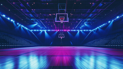 Center Court Glow: An Empty Arena Awaits the Game in a Basket Arena © herjunart