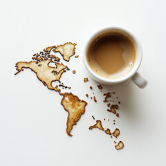 cup of coffee with world map