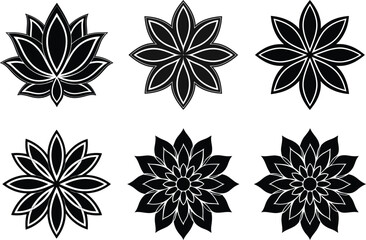 Decorative Flower Icons Set – Black Floral Vector Illustration Collection

