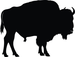 Bison silhouette, bison icon silhouette with grunge texture, buffalo silhouette isolated on white background, Vector illustration
