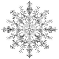 The immense beauty of snowflakes on the tops of pine trees, the embrace of fractal snow on pine needles, the complexity of abstract snow on the tops of pine trees, on a transparent backgrounds