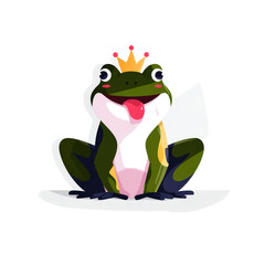 Obraz premium Happy Cartoon Frog with Crown and Tongue Out, Playful Design