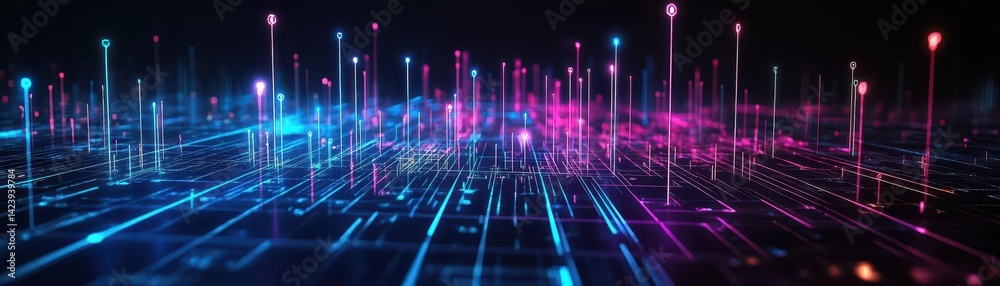Poster futuristic abstract technology background featuring glowing lines and dots creating a dynamic and en