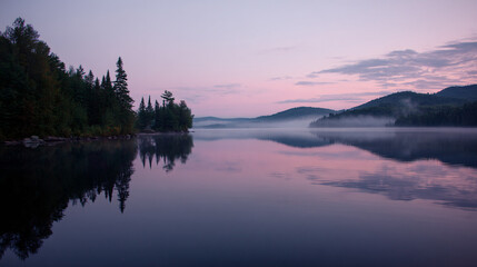 Fototapeta premium Misty Dusk Over a Quiet Lake