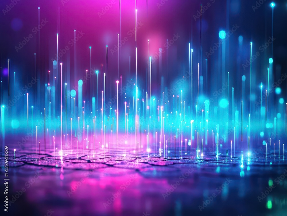 Poster vibrant abstract neon lights creating dynamic patterns in a dark background evoking a futuristic and