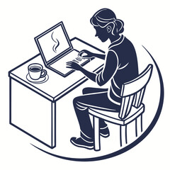 A freelancer icon with a laptop and a coffee mug on a desk vector art design , vector design ,freelancer icon .