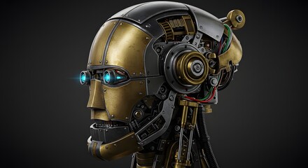 Fototapeta premium Steampunk Robot Face with Glowing Eyes