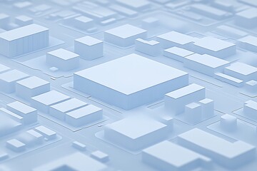 Abstract, minimalist cityscape rendered in light blue tones.