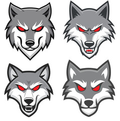 Angry Wolf Head Logo with Glowing Eyes Vector Bundle