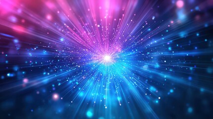 Fototapeta premium Vibrant Burst of Light on Bright Blue and Pink Background Creating a Dynamic and Uplifting Atmosphere Evoking Energy and Creative Inspiration