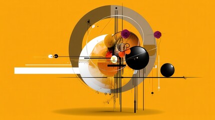 Abstract Geometric Composition with Vibrant Yellow Background