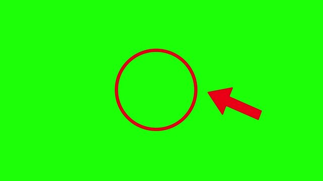 Red circle spotted with arrow highlight motion graphic animation on green screen background