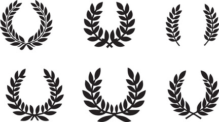 Laurel wreath icon set . Black silhouette of a laurel wreath isolated vector on white background