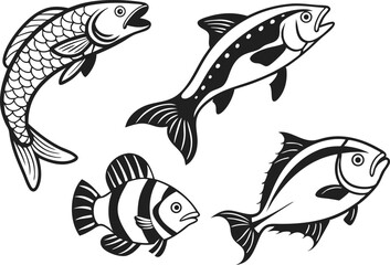 Fish Illustration Set for Creative Projects. Colorful Fish Collection for Designers. Hand Drawn Fish Pack for Artwork. Marine Fish Designs for Prints and Crafts. Ocean Fish Graphics for Digital Use